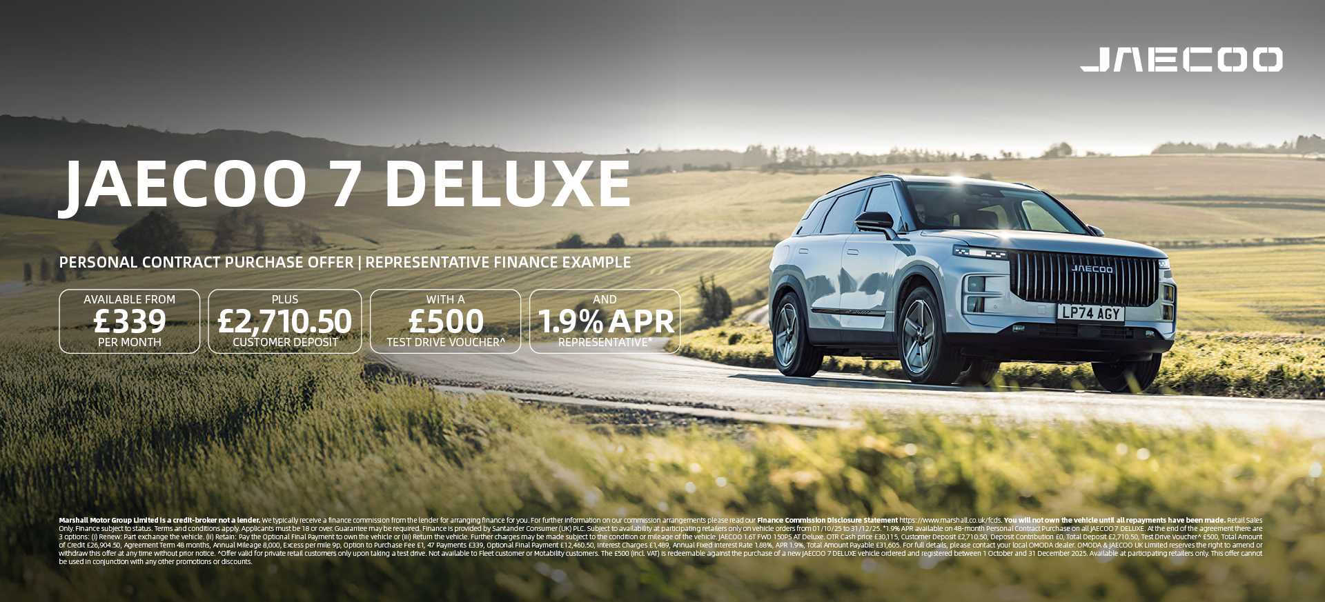 JAECOO 7 Deluxe Personal Contract Purchase Offer - 1.9% APR Representative*